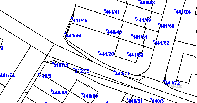 Parcela st. 441/20 v KÚ Bolevec, Katastrální mapa