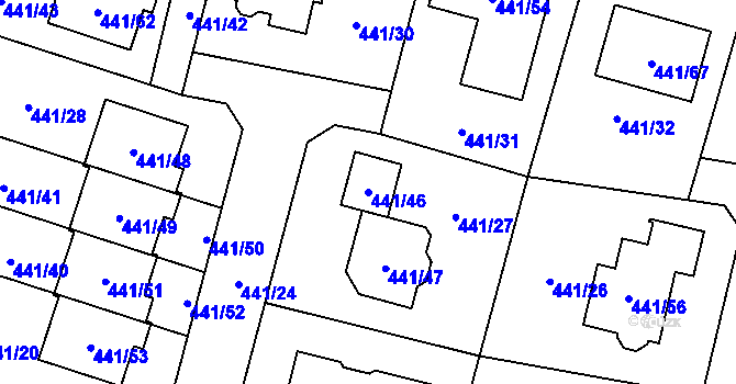 Parcela st. 441/46 v KÚ Bolevec, Katastrální mapa