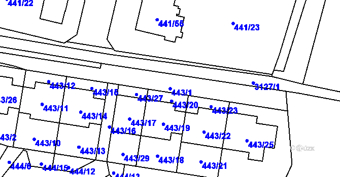 Parcela st. 443/1 v KÚ Bolevec, Katastrální mapa