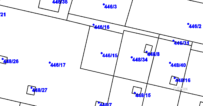 Parcela st. 446/15 v KÚ Bolevec, Katastrální mapa