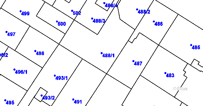 Parcela st. 488/1 v KÚ Bolevec, Katastrální mapa