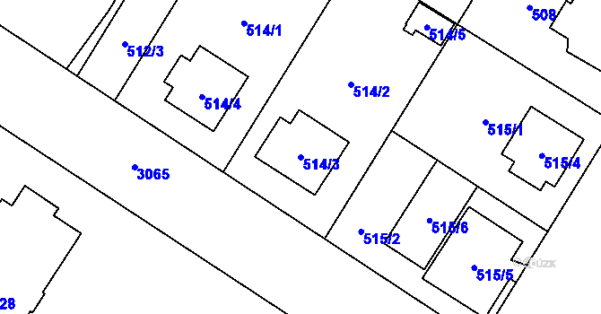 Parcela st. 514/3 v KÚ Bolevec, Katastrální mapa