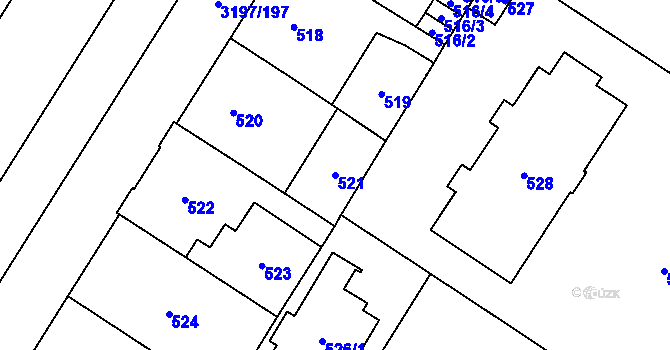 Parcela st. 521 v KÚ Bolevec, Katastrální mapa