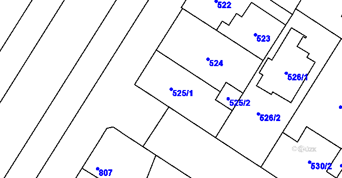 Parcela st. 525/1 v KÚ Bolevec, Katastrální mapa