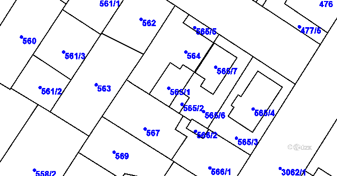 Parcela st. 565/1 v KÚ Bolevec, Katastrální mapa