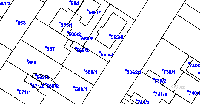 Parcela st. 565/3 v KÚ Bolevec, Katastrální mapa