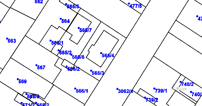 Parcela st. 565/4 v KÚ Bolevec, Katastrální mapa