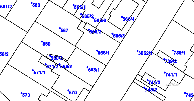 Parcela st. 566/1 v KÚ Bolevec, Katastrální mapa