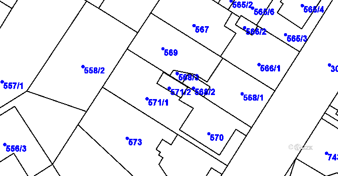 Parcela st. 571/2 v KÚ Bolevec, Katastrální mapa