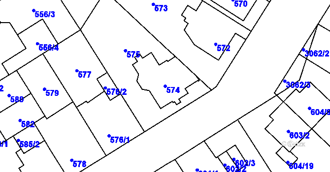 Parcela st. 574 v KÚ Bolevec, Katastrální mapa