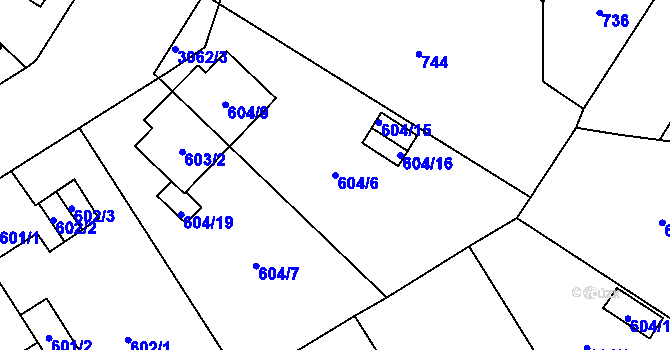 Parcela st. 604/6 v KÚ Bolevec, Katastrální mapa
