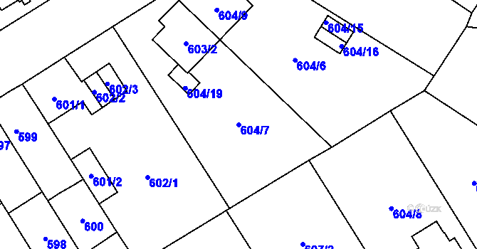 Parcela st. 604/7 v KÚ Bolevec, Katastrální mapa