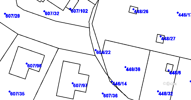 Parcela st. 604/22 v KÚ Bolevec, Katastrální mapa