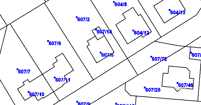 Parcela st. 607/5 v KÚ Bolevec, Katastrální mapa
