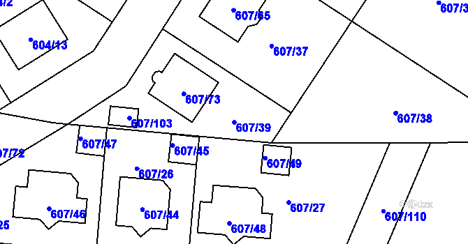 Parcela st. 607/39 v KÚ Bolevec, Katastrální mapa