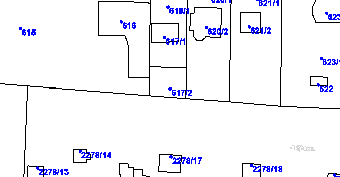 Parcela st. 617/2 v KÚ Bolevec, Katastrální mapa