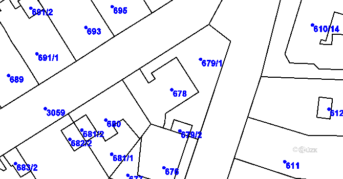 Parcela st. 678 v KÚ Bolevec, Katastrální mapa