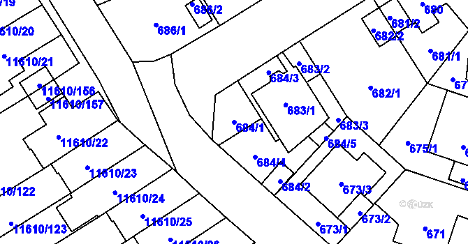 Parcela st. 684/1 v KÚ Bolevec, Katastrální mapa