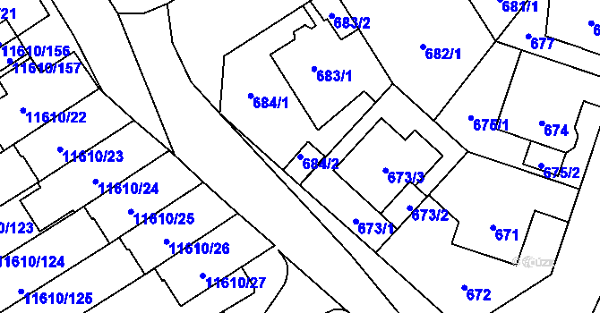 Parcela st. 684/2 v KÚ Bolevec, Katastrální mapa