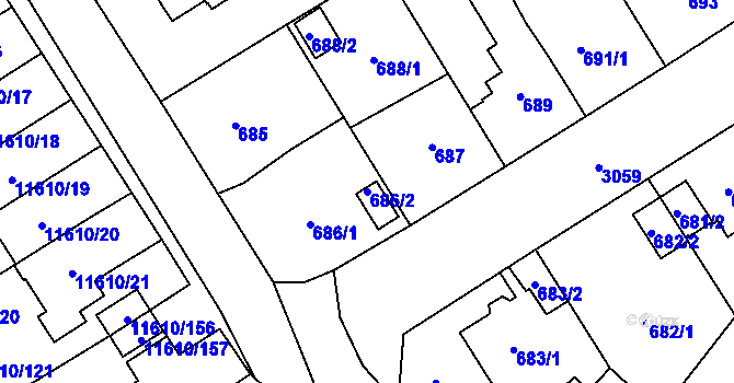 Parcela st. 686/2 v KÚ Bolevec, Katastrální mapa