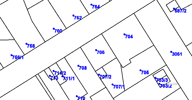 Parcela st. 706 v KÚ Bolevec, Katastrální mapa