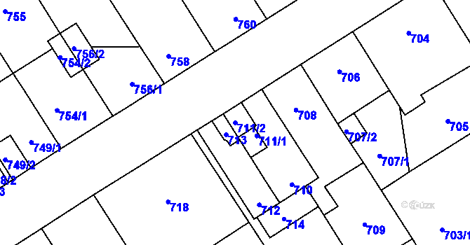 Parcela st. 711/2 v KÚ Bolevec, Katastrální mapa