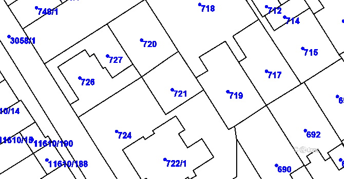 Parcela st. 721 v KÚ Bolevec, Katastrální mapa