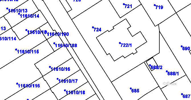 Parcela st. 722/2 v KÚ Bolevec, Katastrální mapa