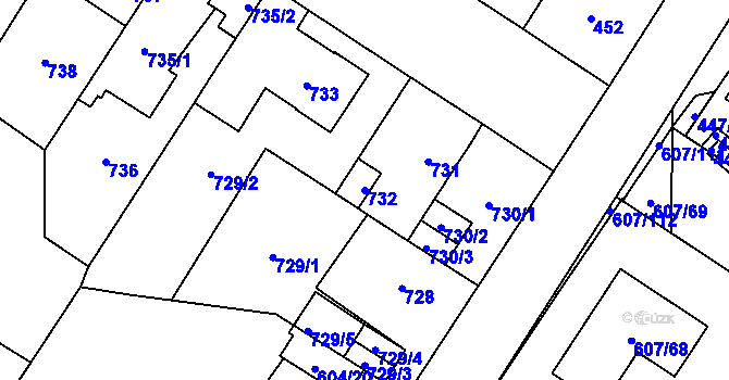 Parcela st. 732 v KÚ Bolevec, Katastrální mapa