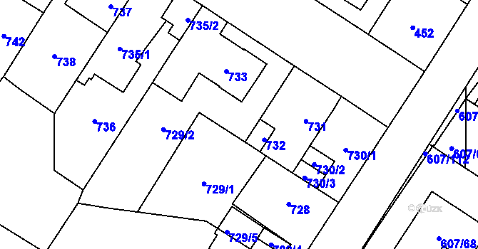 Parcela st. 734 v KÚ Bolevec, Katastrální mapa