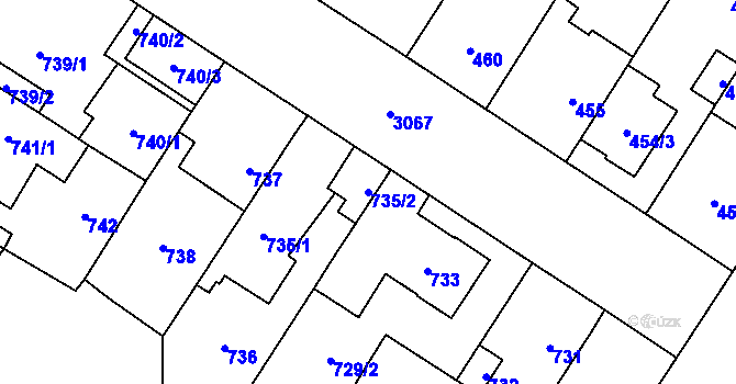 Parcela st. 735/2 v KÚ Bolevec, Katastrální mapa