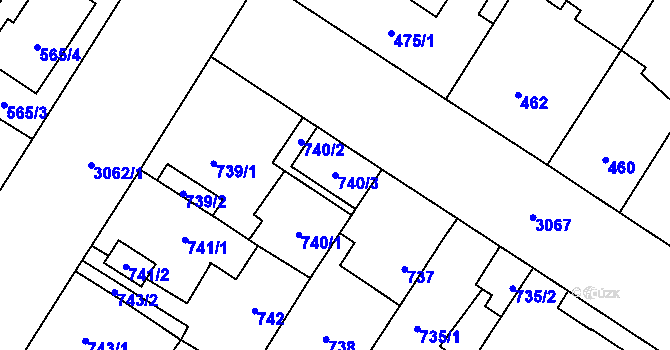 Parcela st. 740/3 v KÚ Bolevec, Katastrální mapa