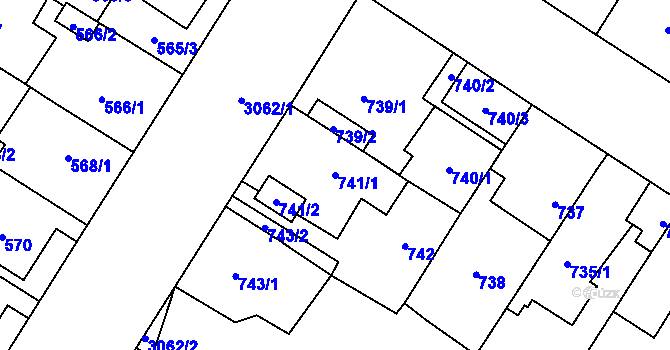 Parcela st. 741/1 v KÚ Bolevec, Katastrální mapa