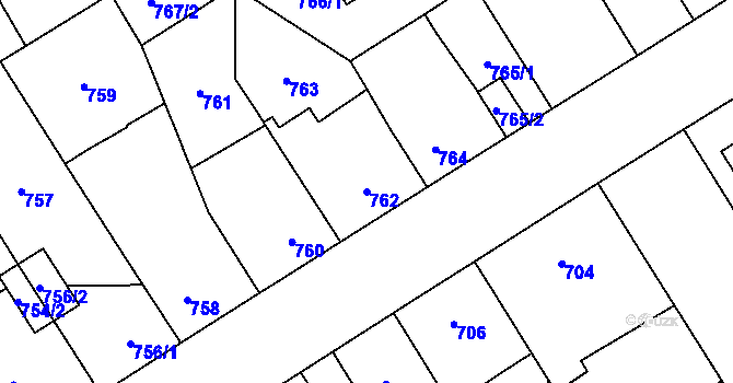 Parcela st. 762 v KÚ Bolevec, Katastrální mapa