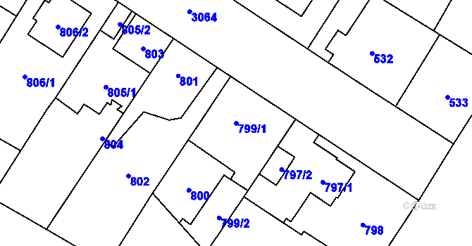 Parcela st. 799/1 v KÚ Bolevec, Katastrální mapa