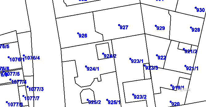 Parcela st. 924/2 v KÚ Bolevec, Katastrální mapa