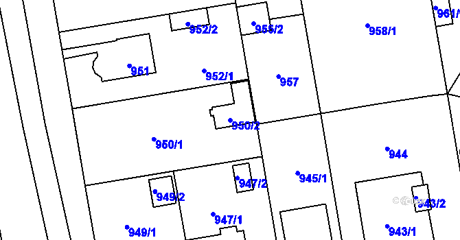 Parcela st. 950/2 v KÚ Bolevec, Katastrální mapa