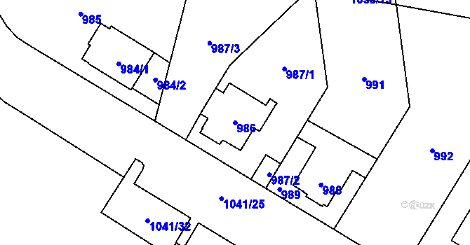 Parcela st. 986 v KÚ Bolevec, Katastrální mapa