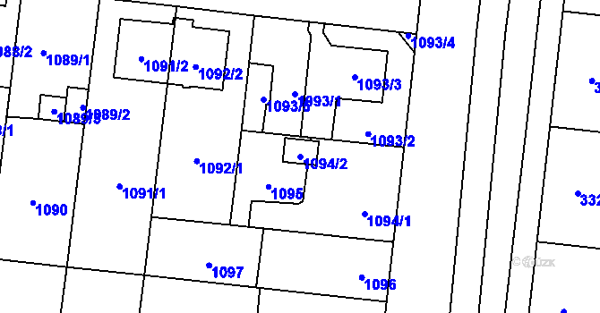 Parcela st. 1094/2 v KÚ Bolevec, Katastrální mapa