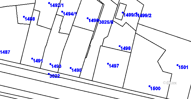 Parcela st. 1499/1 v KÚ Bolevec, Katastrální mapa