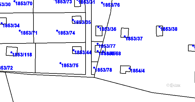 Parcela st. 1853/45 v KÚ Bolevec, Katastrální mapa
