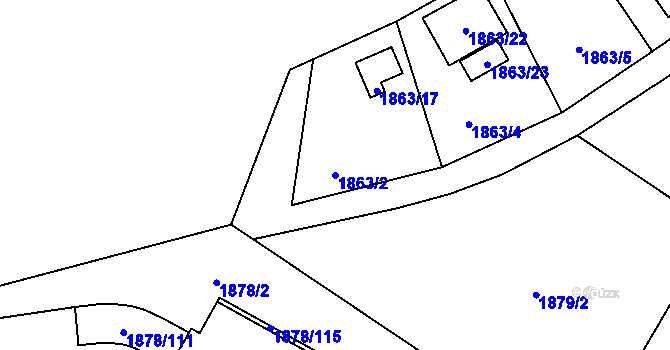 Parcela st. 1863/2 v KÚ Bolevec, Katastrální mapa