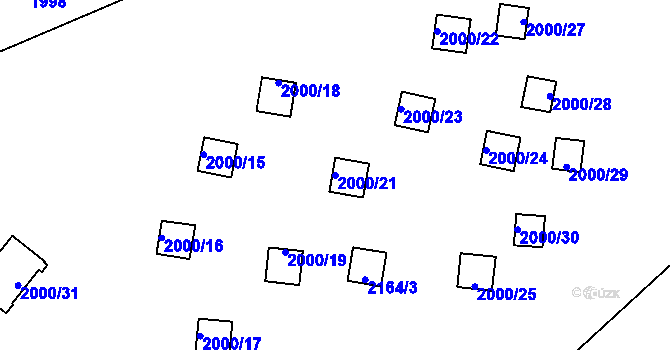 Parcela st. 2000/21 v KÚ Bolevec, Katastrální mapa