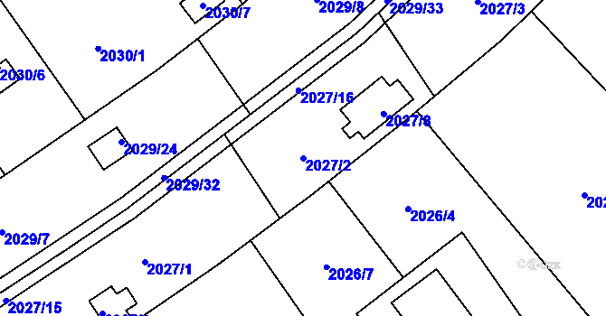 Parcela st. 2027/2 v KÚ Bolevec, Katastrální mapa
