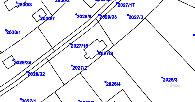 Parcela st. 2027/8 v KÚ Bolevec, Katastrální mapa