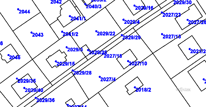 Parcela st. 2027/18 v KÚ Bolevec, Katastrální mapa