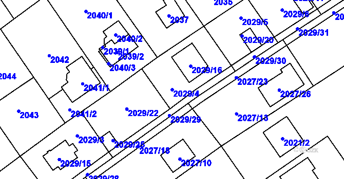 Parcela st. 2029/4 v KÚ Bolevec, Katastrální mapa