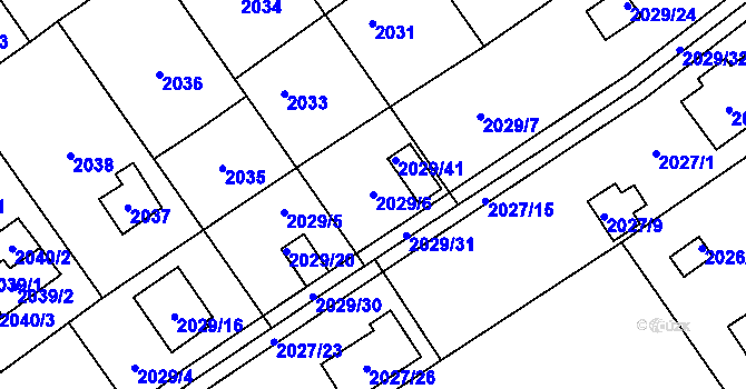 Parcela st. 2029/6 v KÚ Bolevec, Katastrální mapa