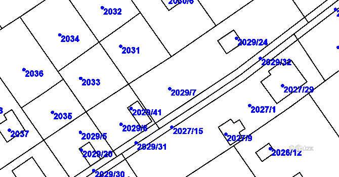 Parcela st. 2029/7 v KÚ Bolevec, Katastrální mapa