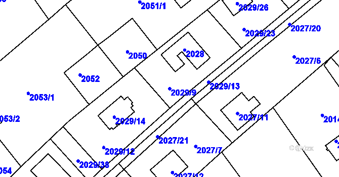 Parcela st. 2029/9 v KÚ Bolevec, Katastrální mapa